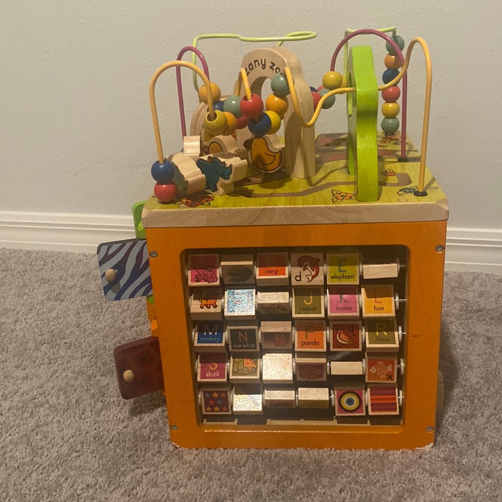 Toddler wooden activity cube